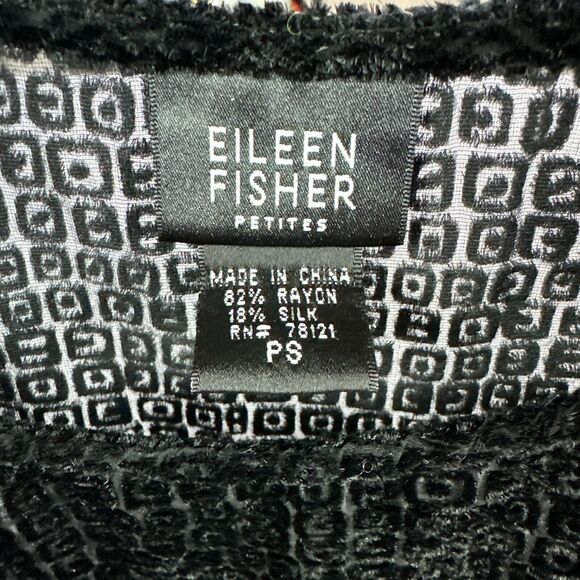 Eileen Fisher Petites Shirt Small PS Black Burnout Velvet Geometric Whimsygoth - Picture 2 of 8